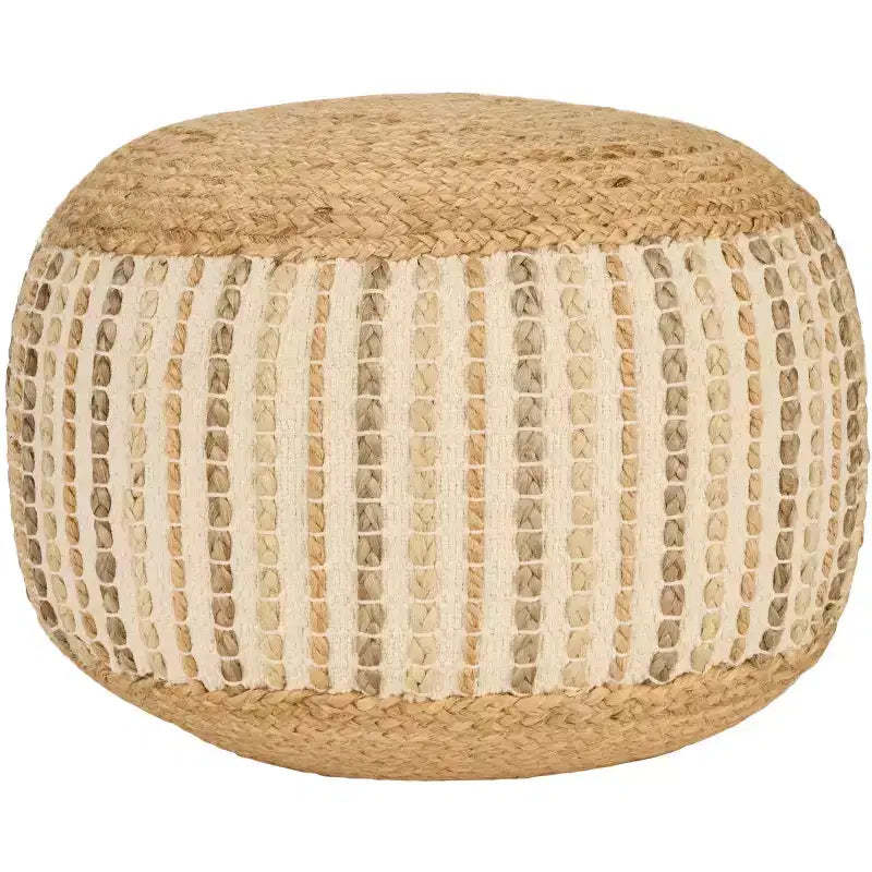 Mina Victory Lifestyle Jute Braids Cotton 20 x 20 x 12 Ivory Indoor Pouf