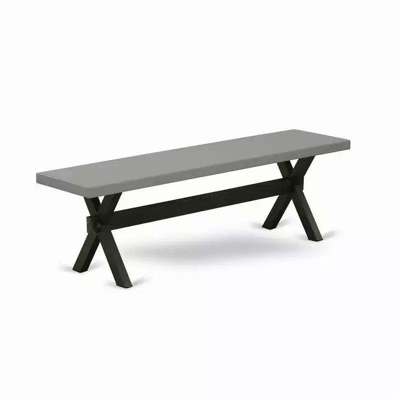 HomeStock X-Style Modern Dining Room Bench with Wood Seat, 60x15x18 Inch, Black/Gray