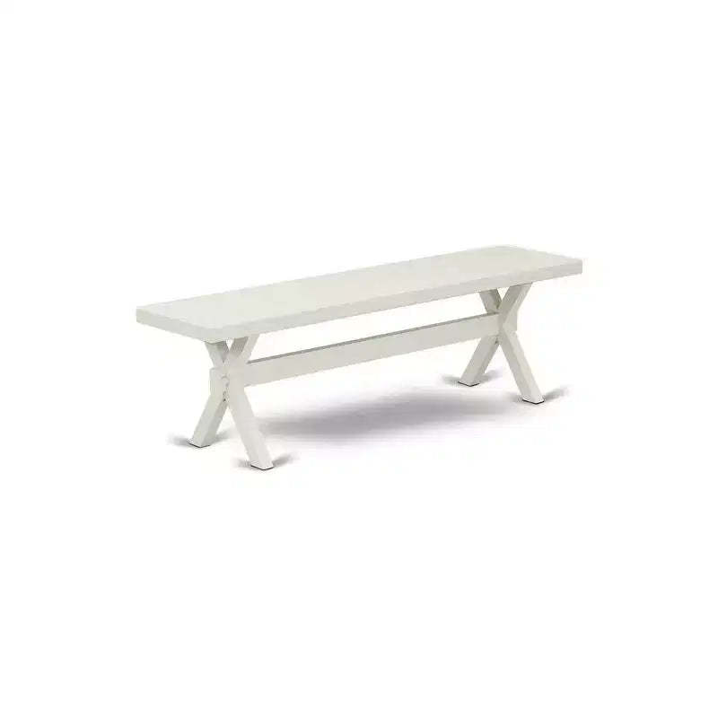 HomeStock X-Style Modern Dining Room Bench with Wood Seat, 60x15x18 Inch, Pure White