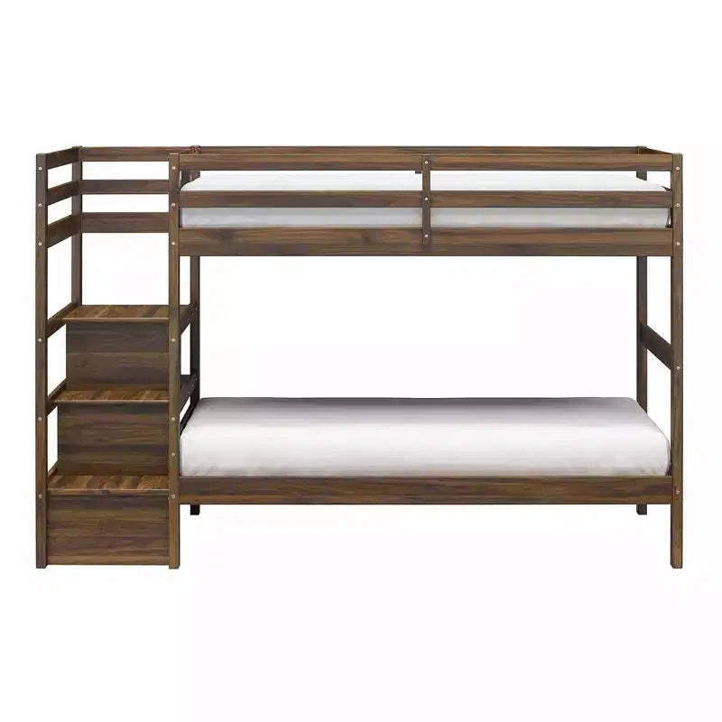 Max & Finn Zaire Twin over Twin Wood Bunk Bed with Shelf Stairs