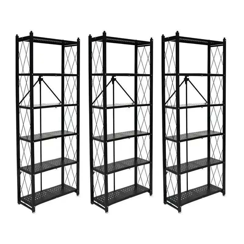 Origami 3 Pack 6 Shelf Bookcase Open Style Organizer Freestanding Large Book Shelf Modern Living Room Vertical Furniture, No Assembly Required, Black