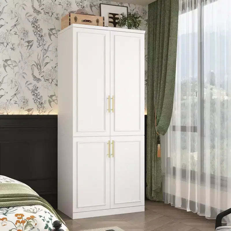 Hitow White Armoire Combination Wardrobe Modern Minimalist Style Embossed Lines