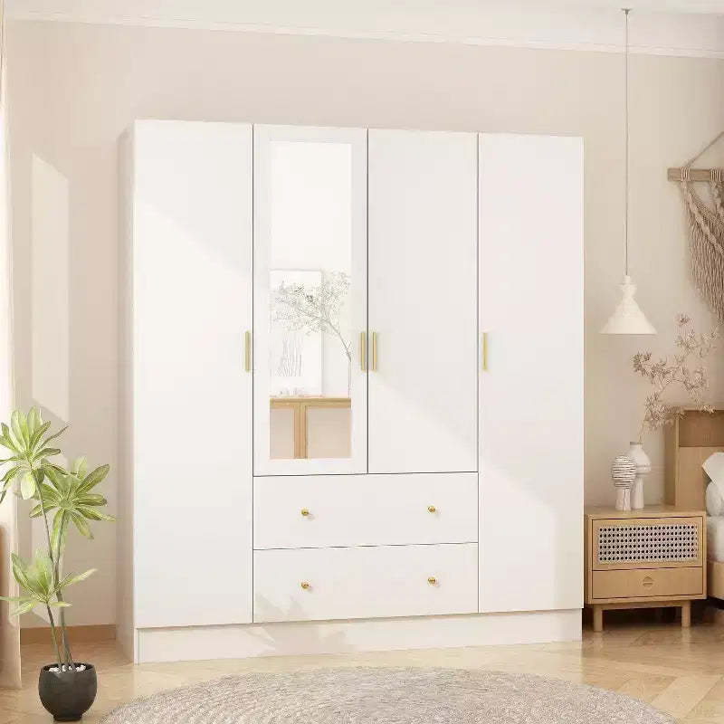 Hitow Armoire 2-Large Drawer Center Hanging Area with Mirror Minimalist Style