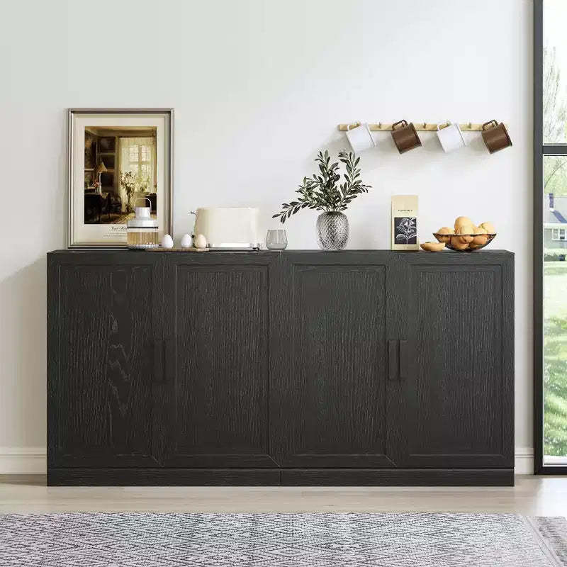 PexFix 62x31x16 Wood Kitchen Storage Pantry Cabinet with Adjustable Shelves in Black