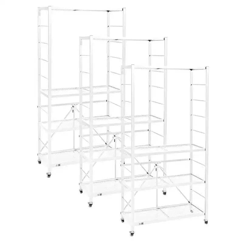 Origami 3 Pack Folding Steel Storage Rack, Adjustable Shelves, R2 Series, White