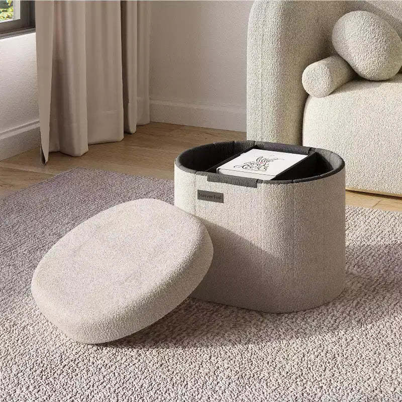 StorageBud Storage Bench for Bedroom End of Bed, Boucle Oval Storage, Large Storage Ottoman Bench, Entryway Bench with Storage