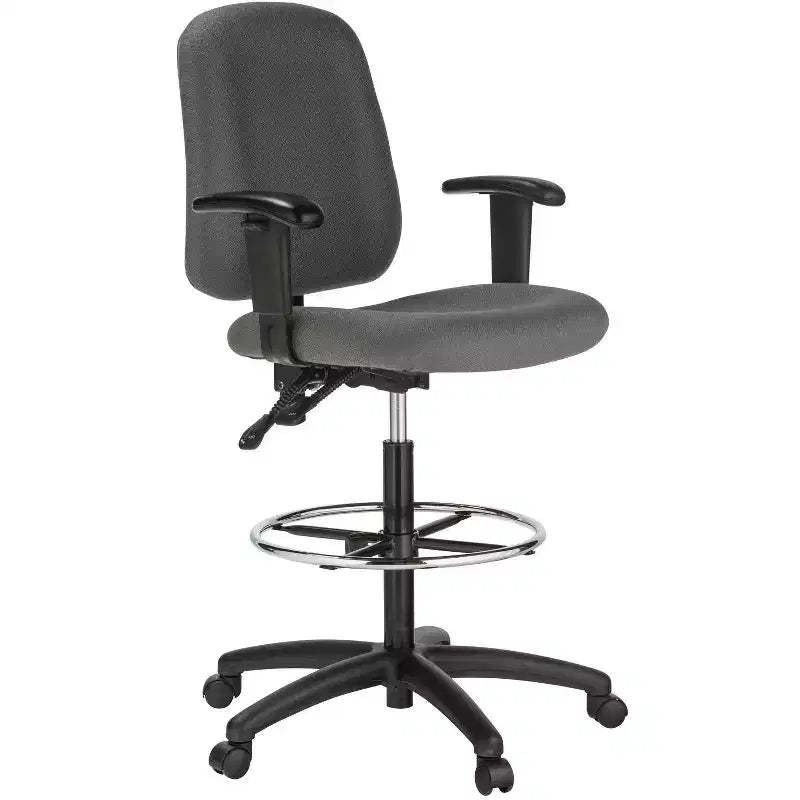 Harwick Contoured Dual Function Drafting Stool With Arms - Gray Fabric