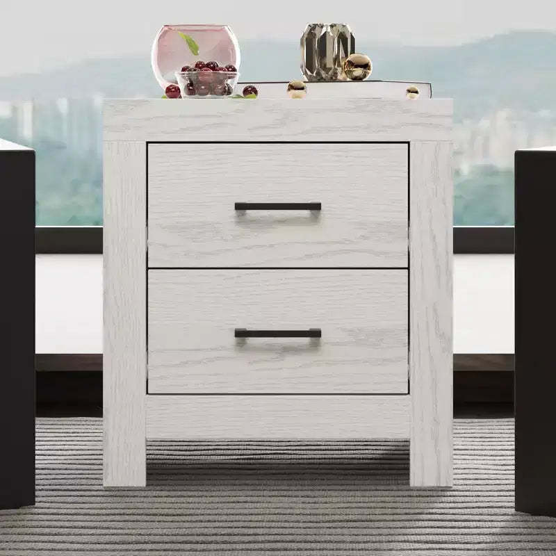 Famapy Two Drawer Nightstand Woodgrain Accent Vertical Storage Cabinet Bedside Table