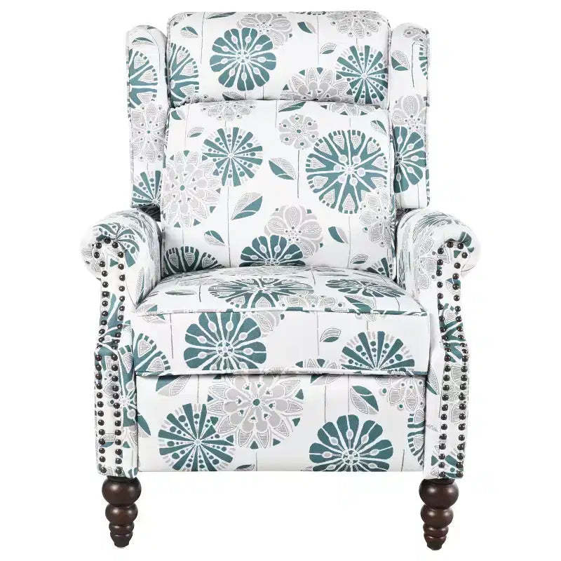 Christopher Knight Home Barnn 29.75 Upholstered Push Back Recliner Chair with Classic Wing Back, White/Blue