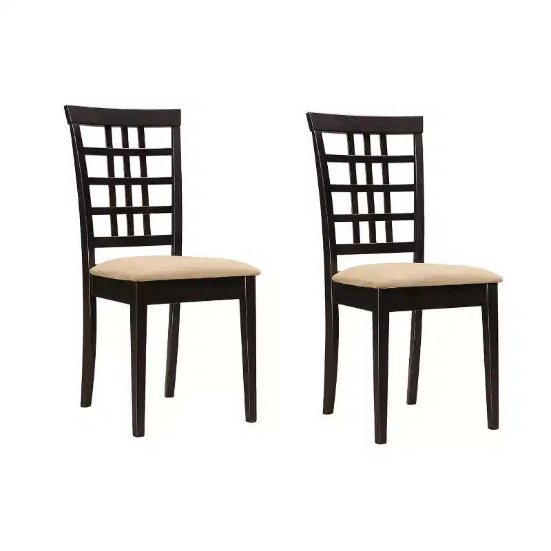 Simple Relax Set of 2 Dining Chairs with Lattice Back in Cappuccino