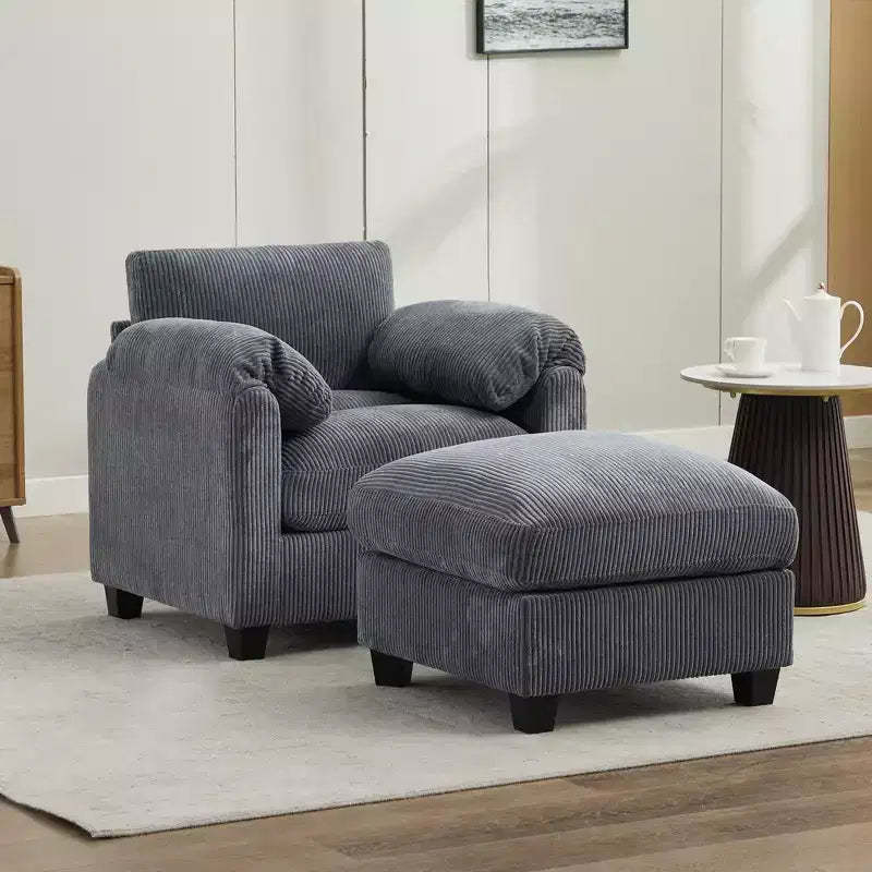 HYLEORY Single Armchair with Ottoman, Modern Corduroy Cloud Couch with Convertible Chaise, Upholstered Sofa Set for Living Room and Office