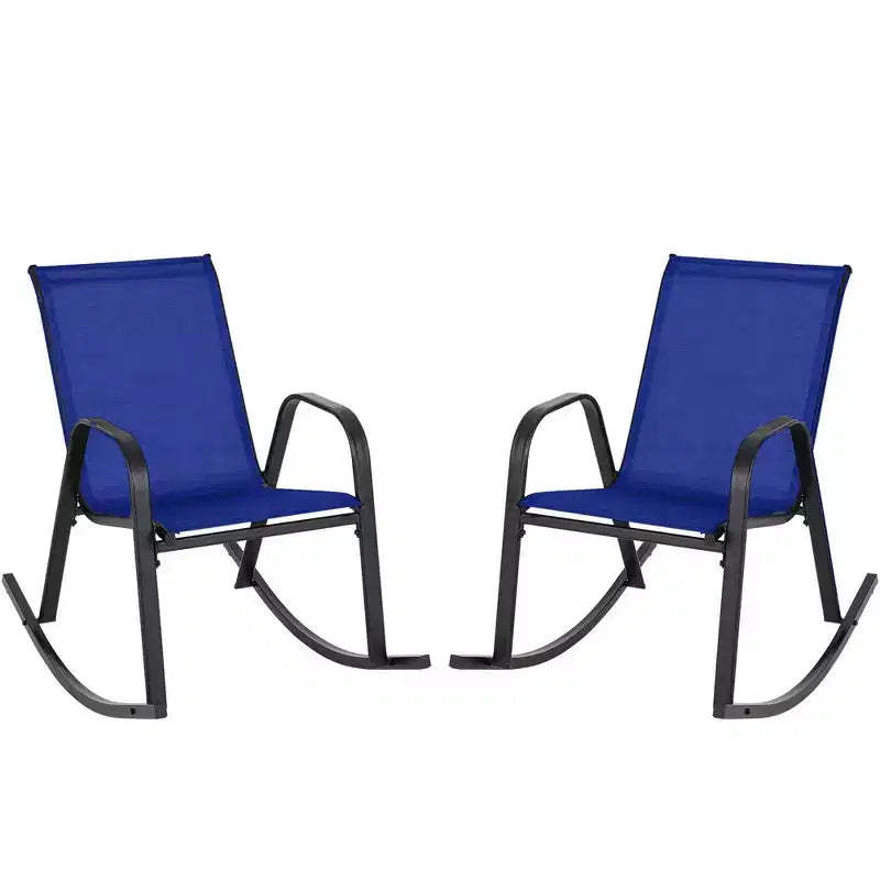 Costway 2/4 PCS Patio Rocking Chair Heavy-Duty Metal Rocker Outdoor Anti-Slip Navy