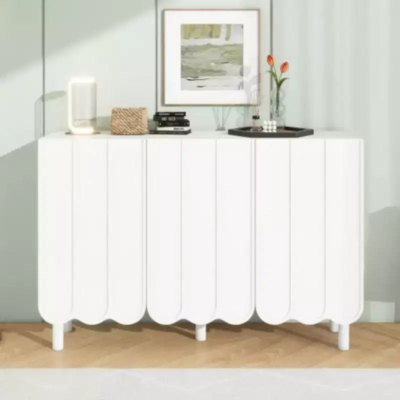 Living Room Storage: Cream Minimalist Shoe Cabinet with Adjustable Shelf