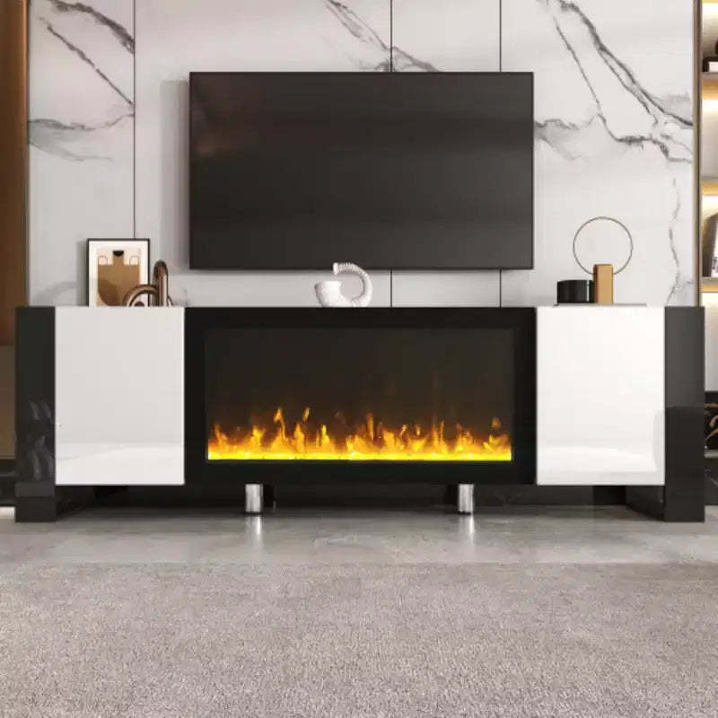 78'' TV Stand with 34.2'' Electric Fireplace, High Gloss Media Console with 2 Cabinets
