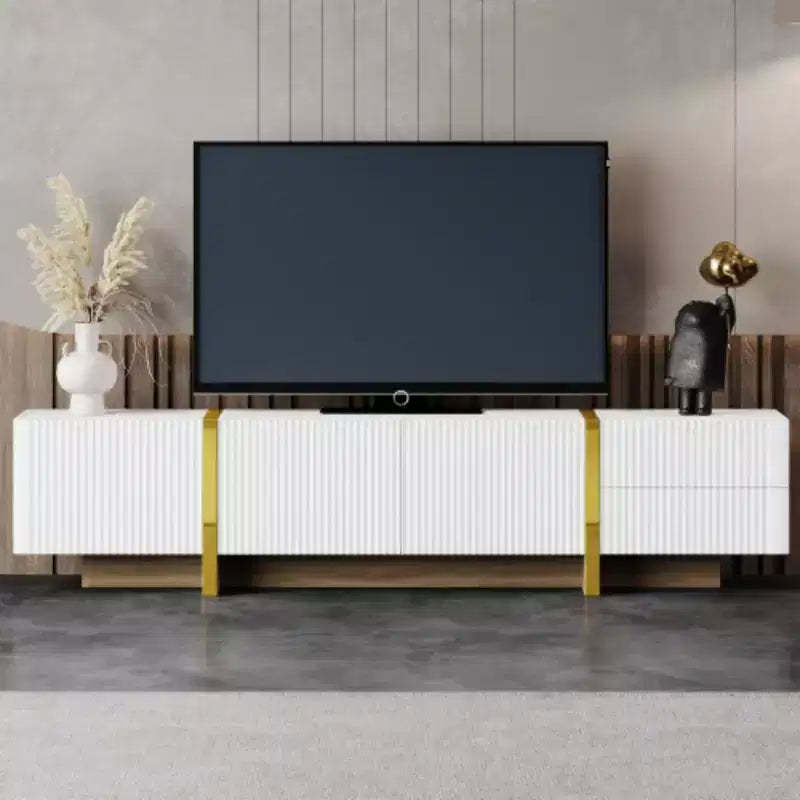 Stylish 80 Media Cabinet: Fluted, Drawers, Golden Legs