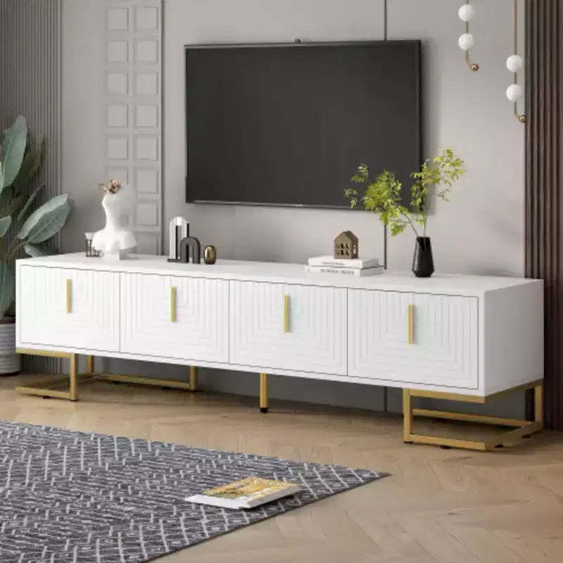 80'' Modern TV Stand with Metal Legs & Gold Handles, Media Console with Cabinets & Adjustable Shelves for Living Room