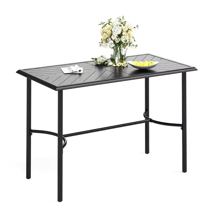 Captiva Designs 1pc Patio Outdoor Dining Rectangle Steel Bar Table with Steel Frame