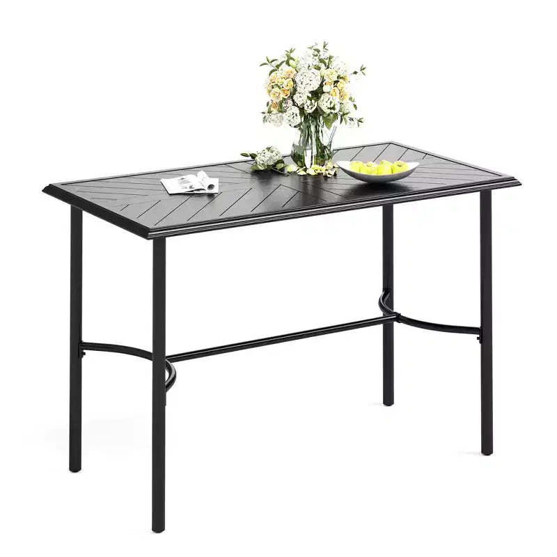 Captiva Designs 1pc Patio Outdoor Dining Rectangle Steel Bar Table with Steel Frame