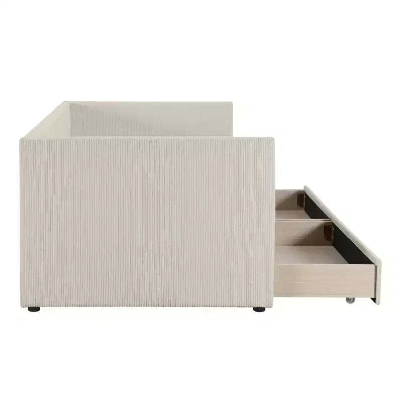 Dual Purpose: Stylish Twin Daybed with Corduroy Upholstery and Drawers