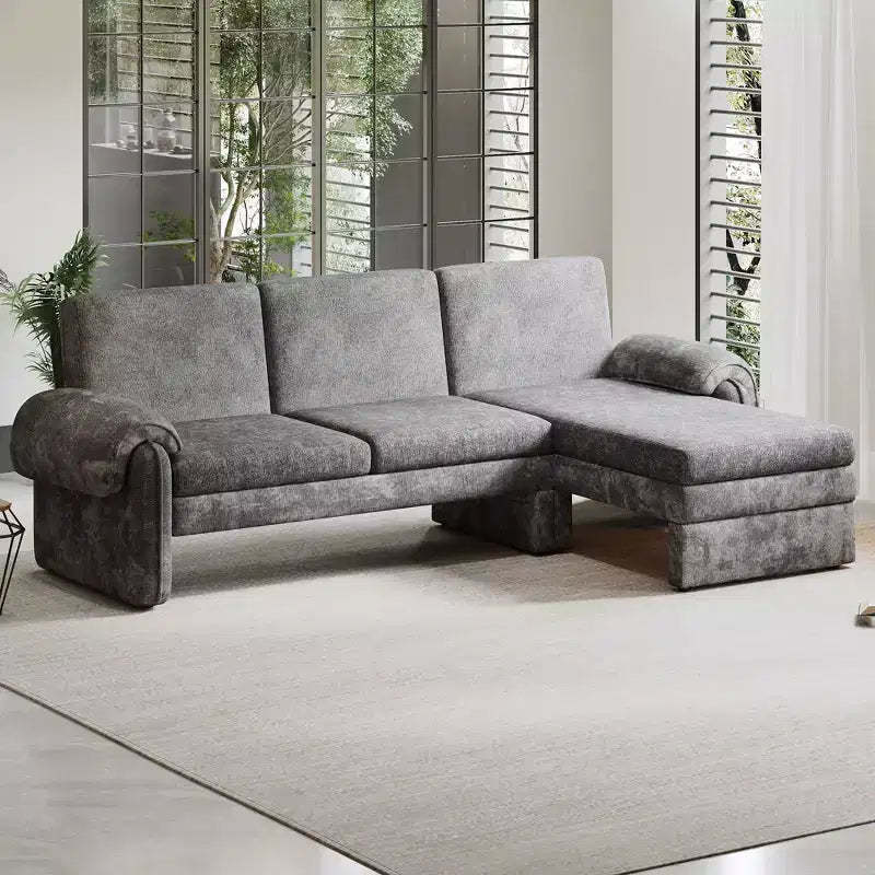 94W Convertible Futon Sofa Couch Sofa Bed with Adjustable Backrest, Reversible Chaise Lounge and Removable Armrest Pillows, Beige/Gray-ModernLuxe