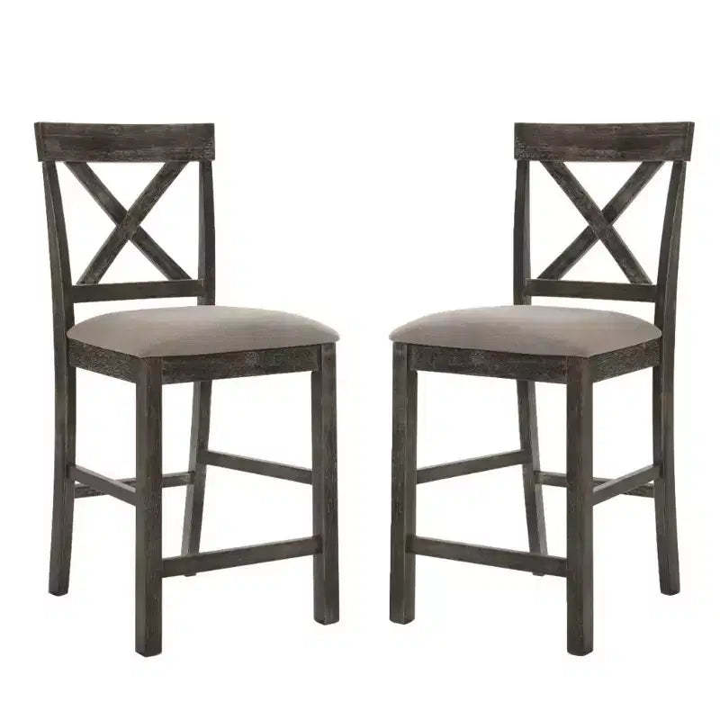 Simple Relax Set of 2 Linen Counter Height Chairs in Tan and Weathered Gray
