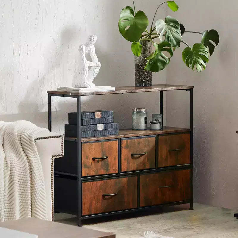Tall Dresser Fabric Storage Tower with Wooden Top, Perfect for Kid Rooms, Closets, Entryways, and Nurseries