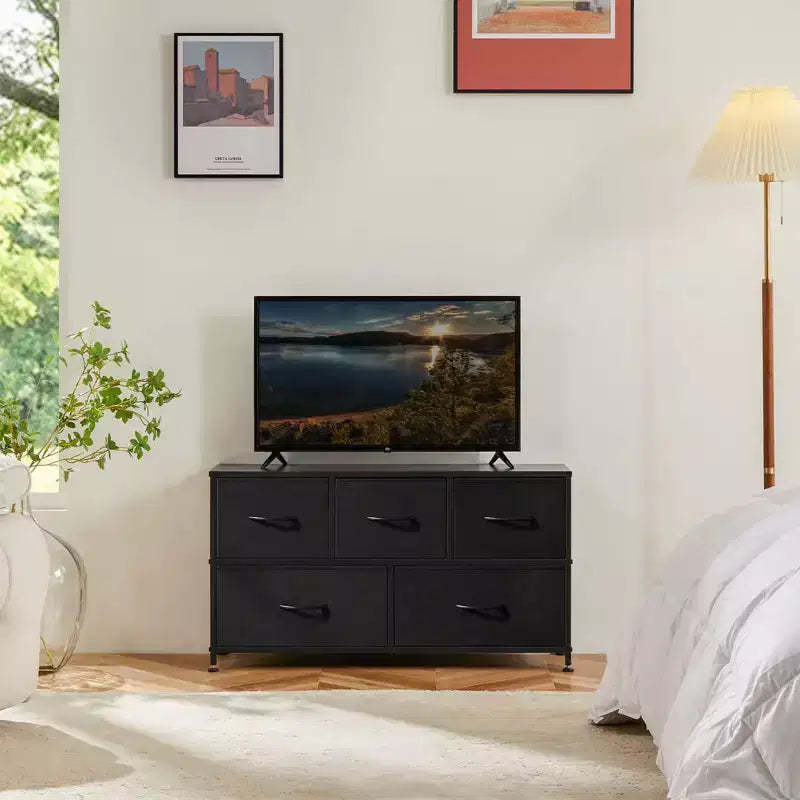 Nursery, Kid Room, Closet, and Entryway Essential: Tall Dresser Fabric Storage Tower with Wooden Top
