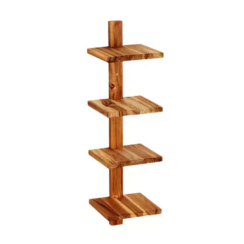 texxture 4 Shelf Floating Wall Shelves, Wooden Vertical Shelving for Home Display, Storage, or Room Dcor, Takara Column Small, Teak Wood