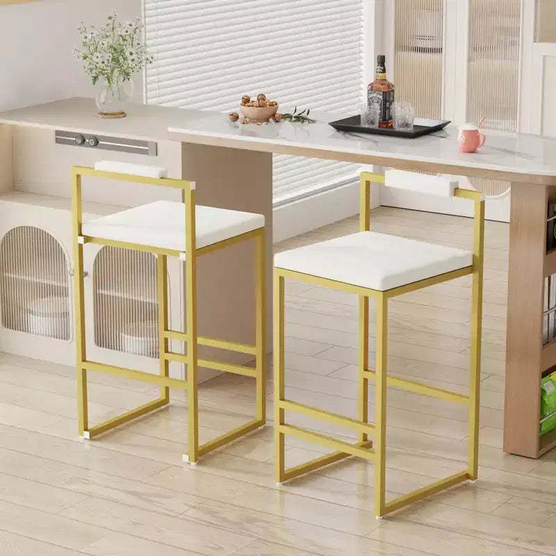 MAYEERTY Upholstered Velvet Bar Stools Set of 2 Modern Counter Height Indoor Dining Chairs Gold Creamy White