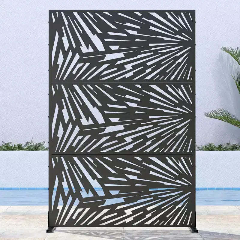 Lightning Bolt Design Black Galvanized Metal Screen | 183H x 120W x 4D cm