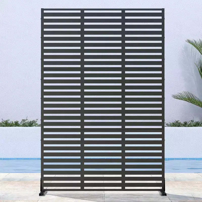 Triple-Width Black Galvanized Steel Louvered Screen | 183H x 120W x 40D cm