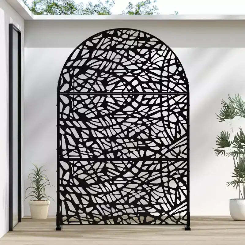 Arch-Shaped Mesh Black Galvanized Steel Divider | 183H x 120W x 40D cm