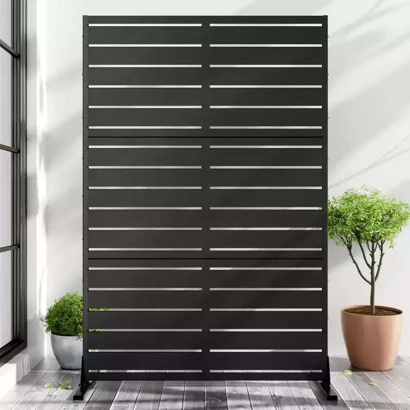6-Fold Blind Black Galvanized Steel Partition Screen | 183H x 120W x 40D cm