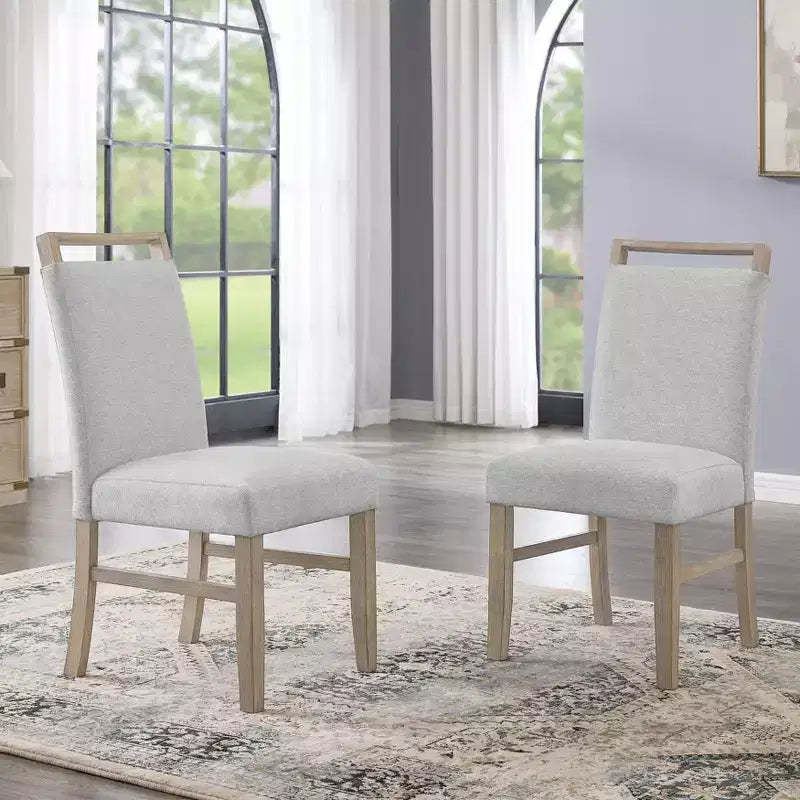 Roundhill Furniture Zelalle Upholstered Dining Chairs, Light Gray Fabric with Rubberwood Legs, Set of 2