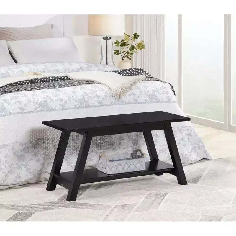 Roundhill Furniture Elyz Solid Wood Bench with Shelf