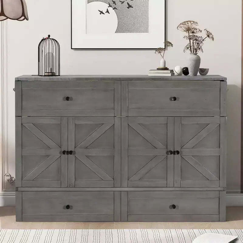 Full/Queen Size Murphy Bed with Large Drawers & USB Ports - ModernLuxe