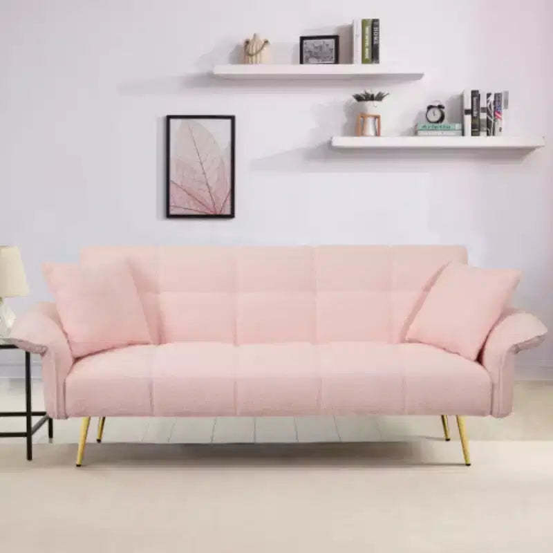 Modern Love Sofa: 70 Teddy Fleece Futon with Adjustable Arms, Convertible Bed