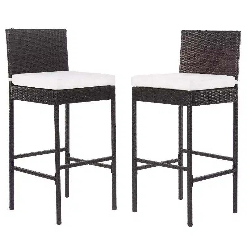 FDW 2 Piece Outdoor Bar Chairs 30 Wicker Patio Stools with Footrest & Weather Resistant, Brown