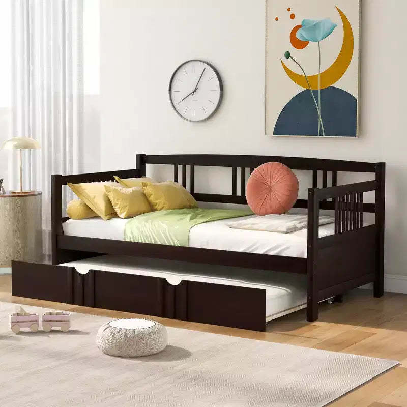 Twin/Full Size Daybed, Wooden Platform Bed Frame with Twin Size Trundle/ Two Drawers -ModernLuxe