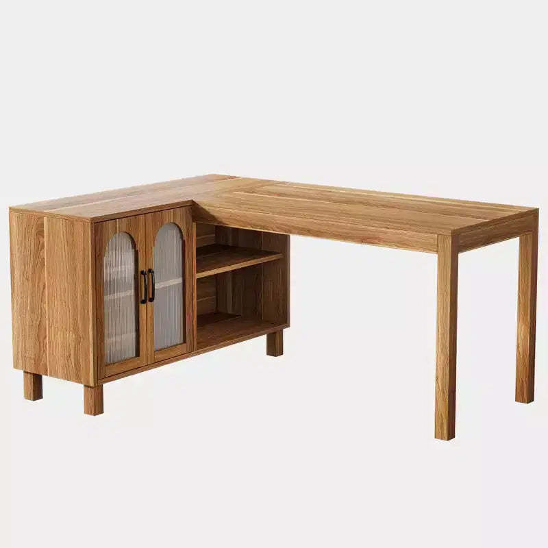 Tribesings L-Shaped Computer Desk, 59-inch Executive Desk with Cabinet, Office Corner Desk Workstation, Brown