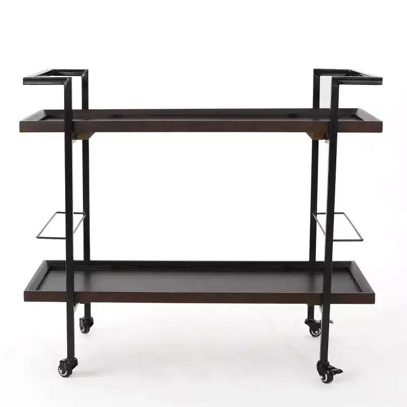 GDFStudio Harrison Industrial Faux Wood and Iron Bar Cart with Wheels