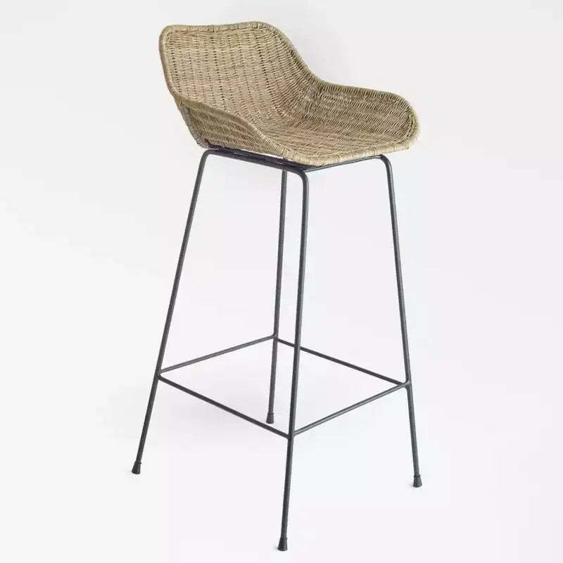 texxture 2 Pack Ormond Woven Rattan Bar Stools, Indoor Outdoor Dining or Kitchen Furniture for Table or Porch with Metal Legs, Natural
