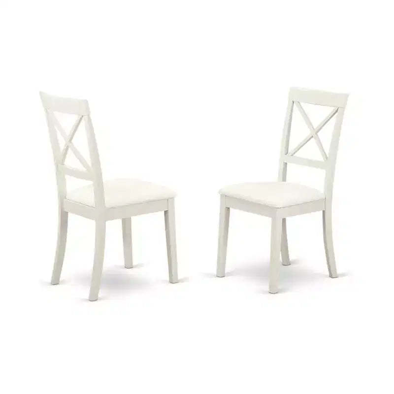 HomeStock Boston Dinette Chairs Faux Leather Linen White Set of 2