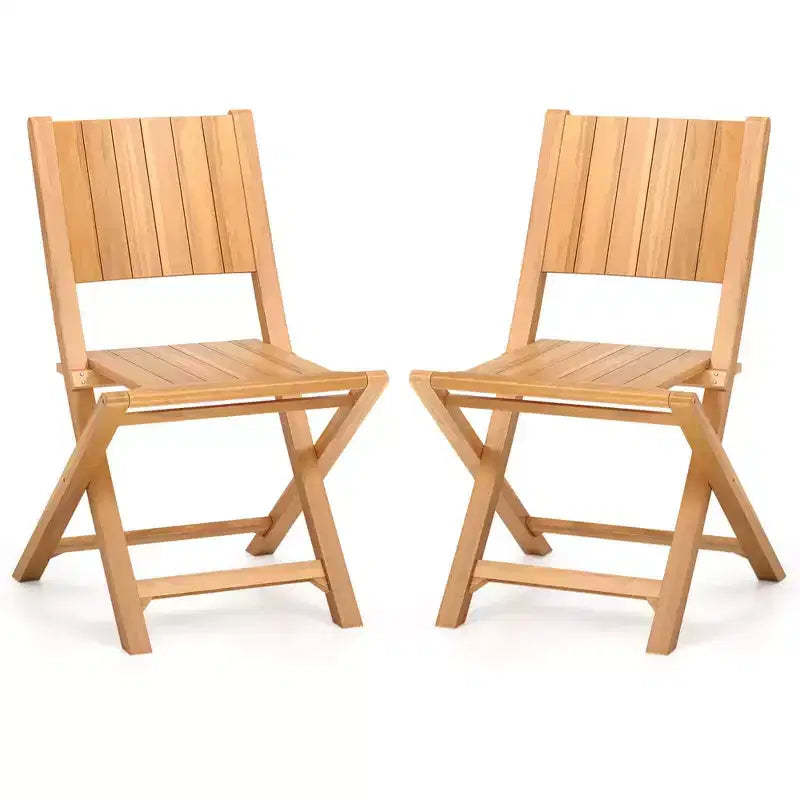 Costway 2/4 PCS Folding Patio Chairs with Inclined Backrest Teak Wood Outdoor Dining Chairs