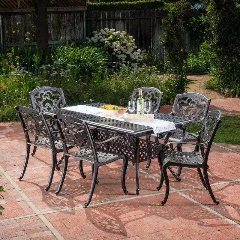 Christopher Knight Home Virago Outdoor Cast Aluminum Expandable 7 Piece Dining Set with Umbrella Hole, Shiny Copper