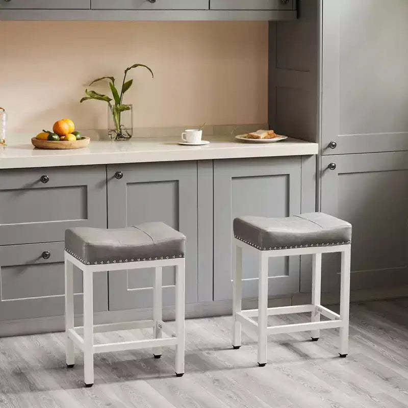 Sturdy Steel Frame Saddle Bar Stools, 2-Piece Set for Kitchen Use