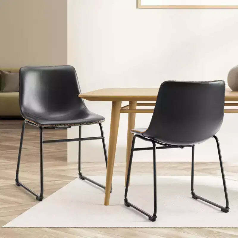 Armless Industrial Faux Leather Barstools with Metal Legs and Footrest, Dining Chairs for Home Office Kitchen Island