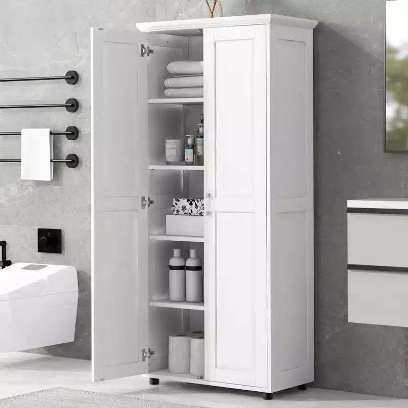 Whisen Minimalist Style Storage Cabinet with Double Doors and Adjustable Shelves for Bathroom, Office - White