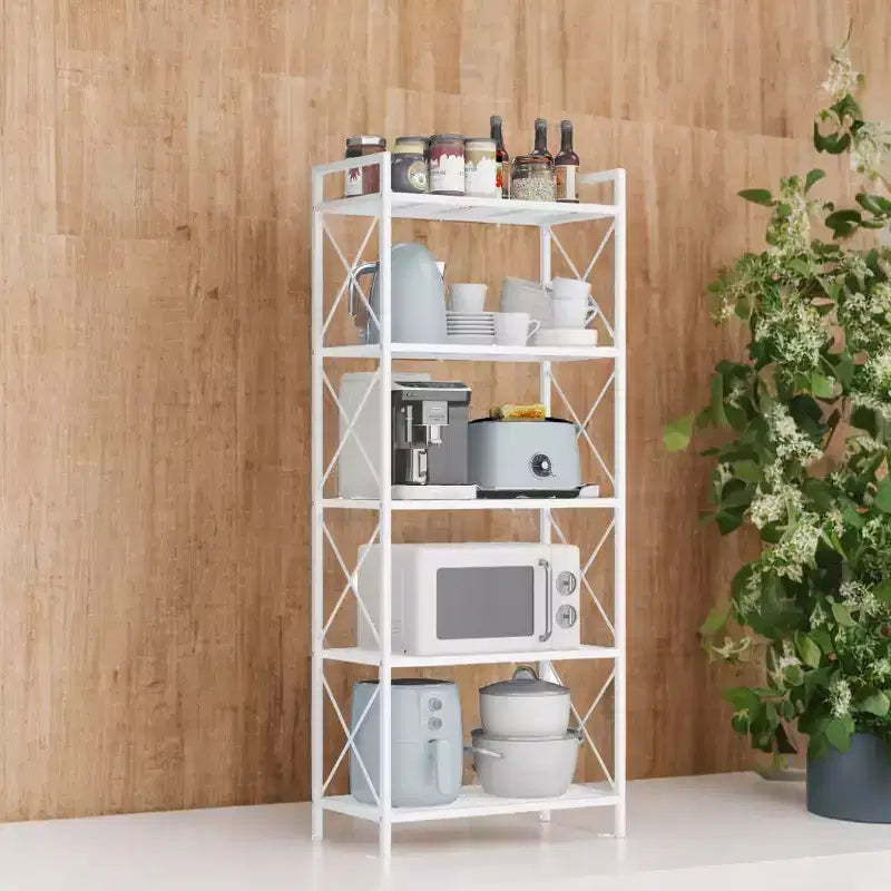 LEDREM Cloud White 5 - Tier Metal Storage Rack with X Side Frames and Dense Mesh.12.6 x 23.6 x 57.3 inches, it has an industrial style and is perfect