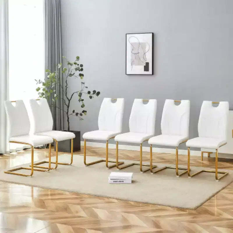 Set of 6 White PU Dining Chairs with Gold Metal Legs - Elegant & Versatile